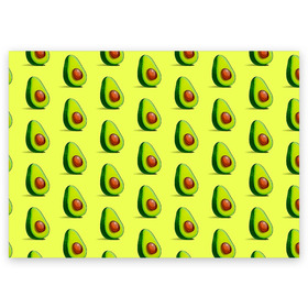 Поздравительная открытка с принтом Авокадо в Екатеринбурге, 100% бумага | плотность бумаги 280 г/м2, матовая, на обратной стороне линовка и место для марки
 | авокадо | арт | в разрезе | вкусно | вкусный фрукт | желтый | зеленый | косточка | крупная косточка | разрез | рисунок | сладко | сочно | фрукт