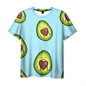 Мужская футболка 3D с принтом Милое авокадо в Екатеринбурге, 100% полиэфир | прямой крой, круглый вырез горловины, длина до линии бедер | авокадо | арт | вкусняшка | мило | милое | рисунок | сердечко | сердце | фрукт | шоколад