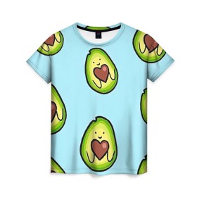 Женская футболка 3D с принтом Милое авокадо в Екатеринбурге, 100% полиэфир ( синтетическое хлопкоподобное полотно) | прямой крой, круглый вырез горловины, длина до линии бедер | авокадо | арт | вкусняшка | мило | милое | рисунок | сердечко | сердце | фрукт | шоколад