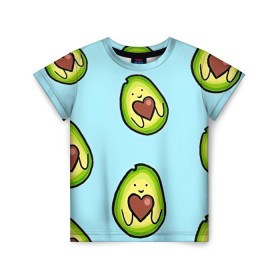 Детская футболка 3D с принтом Милое авокадо в Екатеринбурге, 100% гипоаллергенный полиэфир | прямой крой, круглый вырез горловины, длина до линии бедер, чуть спущенное плечо, ткань немного тянется | Тематика изображения на принте: авокадо | арт | вкусняшка | мило | милое | рисунок | сердечко | сердце | фрукт | шоколад