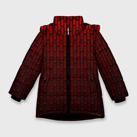 Зимняя куртка для девочек 3D с принтом текстура красный градиент в Екатеринбурге, ткань верха — 100% полиэстер; подклад — 100% полиэстер, утеплитель — 100% полиэстер. | длина ниже бедра, удлиненная спинка, воротник стойка и отстегивающийся капюшон. Есть боковые карманы с листочкой на кнопках, утяжки по низу изделия и внутренний карман на молнии. 

Предусмотрены светоотражающий принт на спинке, радужный светоотражающий элемент на пуллере молнии и на резинке для утяжки. | Тематика изображения на принте: геометрия | градиент | красный | линии | поверхность | простота | симметрия | текстура | точки | черный