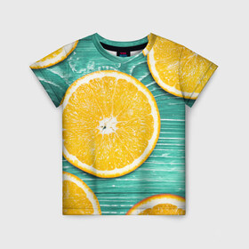 Детская футболка 3D с принтом Апельсины в Екатеринбурге, 100% гипоаллергенный полиэфир | прямой крой, круглый вырез горловины, длина до линии бедер, чуть спущенное плечо, ткань немного тянется | апельсин | дерево | лето | фрукты