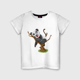 Детская футболка хлопок с принтом Смешная панда в Екатеринбурге, 100% хлопок | круглый вырез горловины, полуприлегающий силуэт, длина до линии бедер | Тематика изображения на принте: exclusive merch | дерево | детская | животные | звери | панда | смешная | спит | язык