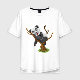 Мужская футболка хлопок Oversize с принтом Смешная панда в Екатеринбурге, 100% хлопок | свободный крой, круглый ворот, “спинка” длиннее передней части | exclusive merch | дерево | детская | животные | звери | панда | смешная | спит | язык