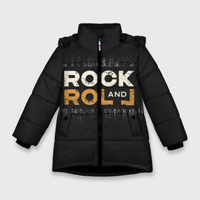 Зимняя куртка для девочек 3D с принтом Rock and Roll (Z) в Екатеринбурге, ткань верха — 100% полиэстер; подклад — 100% полиэстер, утеплитель — 100% полиэстер. | длина ниже бедра, удлиненная спинка, воротник стойка и отстегивающийся капюшон. Есть боковые карманы с листочкой на кнопках, утяжки по низу изделия и внутренний карман на молнии. 

Предусмотрены светоотражающий принт на спинке, радужный светоотражающий элемент на пуллере молнии и на резинке для утяжки. | rock | rock and roll | блюз | госпел | драйв | кантри | качайся и катись | музыка | музыкальная | панк | панки | рок | рок н ролл | рокер | хой