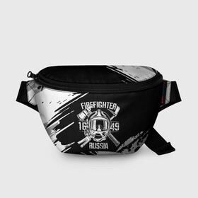 Поясная сумка 3D с принтом FIREFIGHTER 1649 RUSSIA в Екатеринбурге, 100% полиэстер | плотная ткань, ремень с регулируемой длиной, внутри несколько карманов для мелочей, основное отделение и карман с обратной стороны сумки застегиваются на молнию | 112 | 27 декабря | firefighter | багор | белая | герб | гкчс | знак | лого | логотип | маска | мчс | мчсник | пожарная охрана | пожарник | пожарный | пч | россии | рф | серая | символ | служба | состаренная