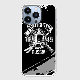 Чехол для iPhone 13 Pro с принтом FIREFIGHTER 1649 RUSSIA в Екатеринбурге,  |  | 112 | 27 декабря | firefighter | багор | белая | герб | гкчс | знак | лого | логотип | маска | мчс | мчсник | пожарная охрана | пожарник | пожарный | пч | россии | рф | серая | символ | служба | состаренная