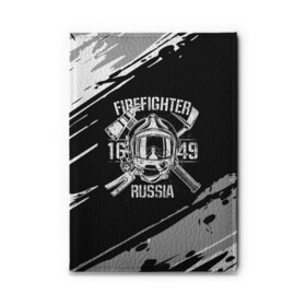Обложка для автодокументов с принтом FIREFIGHTER 1649 RUSSIA в Екатеринбурге, натуральная кожа |  размер 19,9*13 см; внутри 4 больших “конверта” для документов и один маленький отдел — туда идеально встанут права | 112 | 27 декабря | firefighter | багор | белая | герб | гкчс | знак | лого | логотип | маска | мчс | мчсник | пожарная охрана | пожарник | пожарный | пч | россии | рф | серая | символ | служба | состаренная