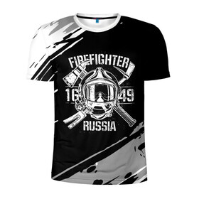 Мужская футболка 3D спортивная с принтом FIREFIGHTER 1649 RUSSIA в Екатеринбурге, 100% полиэстер с улучшенными характеристиками | приталенный силуэт, круглая горловина, широкие плечи, сужается к линии бедра | 112 | 27 декабря | firefighter | багор | белая | герб | гкчс | знак | лого | логотип | маска | мчс | мчсник | пожарная охрана | пожарник | пожарный | пч | россии | рф | серая | символ | служба | состаренная