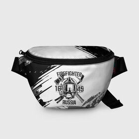 Поясная сумка 3D с принтом FIREFIGHTER 1649 RUSSIA в Екатеринбурге, 100% полиэстер | плотная ткань, ремень с регулируемой длиной, внутри несколько карманов для мелочей, основное отделение и карман с обратной стороны сумки застегиваются на молнию | 112 | 27 декабря | firefighter | багор | белая | герб | гкчс | знак | лого | логотип | маска | мчс | мчсник | пожарная охрана | пожарник | пожарный | пч | россии | рф | серая | символ | служба | состаренная