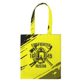 Шоппер 3D с принтом FIREFIGHTER 1649 RUSSIA в Екатеринбурге, 100% полиэстер | Плотность: 200 г/м2; Размер: 34×35 см; Высота лямок: 30 см | 112 | firefighter | багор | герб | гкчс | желтая | знак | лого | логотип | мчс | мчсник | пожарная охрана | пожарник | пожарный | пч | россии | рф | серая | символ | служба | спасатель | спасения | топор | флаг