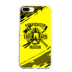 Чехол для iPhone 7/8 Plus матовый с принтом FIREFIGHTER 1649 RUSSIA в Екатеринбурге, Силикон | Область печати: задняя сторона чехла, без боковых панелей | 112 | firefighter | багор | герб | гкчс | желтая | знак | лого | логотип | мчс | мчсник | пожарная охрана | пожарник | пожарный | пч | россии | рф | серая | символ | служба | спасатель | спасения | топор | флаг