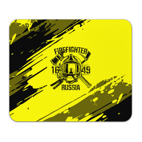 Коврик для мышки прямоугольный с принтом FIREFIGHTER 1649 RUSSIA в Екатеринбурге, натуральный каучук | размер 230 х 185 мм; запечатка лицевой стороны | 112 | firefighter | багор | герб | гкчс | желтая | знак | лого | логотип | мчс | мчсник | пожарная охрана | пожарник | пожарный | пч | россии | рф | серая | символ | служба | спасатель | спасения | топор | флаг