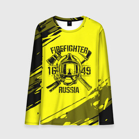 Мужской лонгслив 3D с принтом FIREFIGHTER 1649 RUSSIA в Екатеринбурге, 100% полиэстер | длинные рукава, круглый вырез горловины, полуприлегающий силуэт | Тематика изображения на принте: 112 | firefighter | багор | герб | гкчс | желтая | знак | лого | логотип | мчс | мчсник | пожарная охрана | пожарник | пожарный | пч | россии | рф | серая | символ | служба | спасатель | спасения | топор | флаг