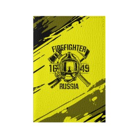 Обложка для паспорта матовая кожа с принтом FIREFIGHTER 1649 RUSSIA в Екатеринбурге, натуральная матовая кожа | размер 19,3 х 13,7 см; прозрачные пластиковые крепления | Тематика изображения на принте: 112 | firefighter | багор | герб | гкчс | желтая | знак | лого | логотип | мчс | мчсник | пожарная охрана | пожарник | пожарный | пч | россии | рф | серая | символ | служба | спасатель | спасения | топор | флаг