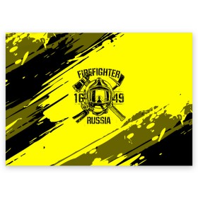 Поздравительная открытка с принтом FIREFIGHTER 1649 RUSSIA в Екатеринбурге, 100% бумага | плотность бумаги 280 г/м2, матовая, на обратной стороне линовка и место для марки
 | 112 | firefighter | багор | герб | гкчс | желтая | знак | лого | логотип | мчс | мчсник | пожарная охрана | пожарник | пожарный | пч | россии | рф | серая | символ | служба | спасатель | спасения | топор | флаг