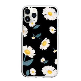 Чехол для iPhone 11 Pro матовый с принтом Ромашки в Екатеринбурге, Силикон |  | белый | для девушек | желтый | летний принт | листочки цветов | ромашка | ромашки | цветочки | цветы | черный фон