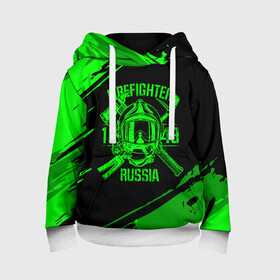 Детская толстовка 3D с принтом FIREFIGHTER 1649 RUSSIA в Екатеринбурге, 100% полиэстер | двухслойный капюшон со шнурком для регулировки, мягкие манжеты на рукавах и по низу толстовки, спереди карман-кенгуру с мягким внутренним слоем | 112 | firefighter | багор | герб | гкчс | зеленая | знак | лого | логотип | мчс | мчсник | пожарная охрана | пожарник | пожарный | пч | россии | рф | серая | символ | служба | спасатель | спасения | топор | флаг