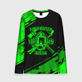 Мужской лонгслив 3D с принтом FIREFIGHTER 1649 RUSSIA в Екатеринбурге, 100% полиэстер | длинные рукава, круглый вырез горловины, полуприлегающий силуэт | Тематика изображения на принте: 112 | firefighter | багор | герб | гкчс | зеленая | знак | лого | логотип | мчс | мчсник | пожарная охрана | пожарник | пожарный | пч | россии | рф | серая | символ | служба | спасатель | спасения | топор | флаг