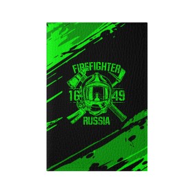 Обложка для паспорта матовая кожа с принтом FIREFIGHTER 1649 RUSSIA в Екатеринбурге, натуральная матовая кожа | размер 19,3 х 13,7 см; прозрачные пластиковые крепления | Тематика изображения на принте: 112 | firefighter | багор | герб | гкчс | зеленая | знак | лого | логотип | мчс | мчсник | пожарная охрана | пожарник | пожарный | пч | россии | рф | серая | символ | служба | спасатель | спасения | топор | флаг