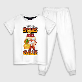 Детская пижама хлопок с принтом BRAWL STARS GALE | ГЕЙЛ в Екатеринбурге, 100% хлопок |  брюки и футболка прямого кроя, без карманов, на брюках мягкая резинка на поясе и по низу штанин
 | Тематика изображения на принте: bibi | brawl stars | coach mike | crow | evil gene | gale | gene | leon | leon shark | max | mecha crow | mortis | mr.p | nani | phoenix | sally leon | sandy | spike | sprout | tara | virus 8 bit | werewolf | ворон | джин | оборотень