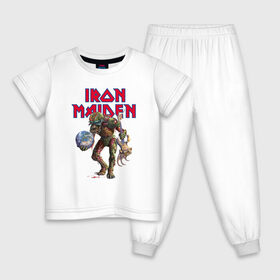 Детская пижама хлопок с принтом Iron Maiden в Екатеринбурге, 100% хлопок |  брюки и футболка прямого кроя, без карманов, на брюках мягкая резинка на поясе и по низу штанин
 | iron maiden | metall | rock | skull | адриан смит | айрон мейден | британия | брюс дикинсон | группа | дэйв мюррей | железная дева | ирон майден | метал | мрачный | музыка | нико макбрэйн | песни | рок | стив харрис