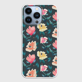 Чехол для iPhone 13 Pro с принтом Акварельные цветы в Екатеринбурге,  |  | floral | flowers | pastel | pattern | pink | texture | watercolor | акварель | букет | картина | красками | краски | листья | маки | настроение | пастель | пионы | рисунок | розовые | розы | ромашки | сад | цветки | цветочки