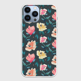 Чехол для iPhone 13 Pro Max с принтом Акварельные цветы в Екатеринбурге,  |  | floral | flowers | pastel | pattern | pink | texture | watercolor | акварель | букет | картина | красками | краски | листья | маки | настроение | пастель | пионы | рисунок | розовые | розы | ромашки | сад | цветки | цветочки