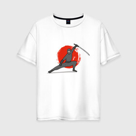 Женская футболка хлопок Oversize с принтом Ninja (Z) в Екатеринбурге, 100% хлопок | свободный крой, круглый ворот, спущенный рукав, длина до линии бедер
 | ninja | samurai | буке | воин | вояк | мононофу | мститель | мушя | ниндзя | сабурай | самурай | слуга | солдат | цувамоно