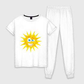 Женская пижама хлопок с принтом Летнее солнце в Екатеринбурге, 100% хлопок | брюки и футболка прямого кроя, без карманов, на брюках мягкая резинка на поясе и по низу штанин | exclusive merch | зной | каникулы | лето | отпуск | солнце | солнышко
