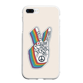 Чехол для iPhone 7Plus/8 Plus матовый с принтом PEACE and LOVE (Z) в Екатеринбурге, Силикон | Область печати: задняя сторона чехла, без боковых панелей | hope | love | peace | два пальца | жесть | знак | любить | любовь | мир | радуга | хипи | хиппи