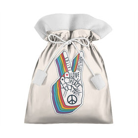 Подарочный 3D мешок с принтом PEACE and LOVE (Z) в Екатеринбурге, 100% полиэстер | Размер: 29*39 см | hope | love | peace | два пальца | жесть | знак | любить | любовь | мир | радуга | хипи | хиппи
