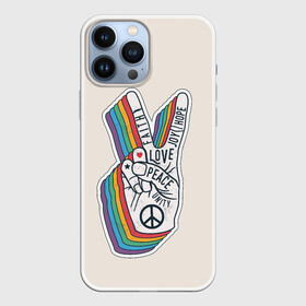 Чехол для iPhone 13 Pro Max с принтом PEACE and LOVE | МИР и ЛЮБОВЬ (Z) в Екатеринбурге,  |  | Тематика изображения на принте: hope | love | peace | два пальца | жесть | знак | любить | любовь | мир | радуга | хипи | хиппи