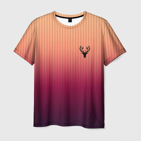 Мужская футболка 3D с принтом The Gradient Of Deer в Екатеринбурге, 100% полиэфир | прямой крой, круглый вырез горловины, длина до линии бедер | casual | the gradient of deer | голова оленя | градиент | олень | полоски | тренд
