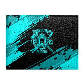 Обложка для студенческого билета с принтом FIREFIGHTER 1649 RUSSIA в Екатеринбурге, натуральная кожа | Размер: 11*8 см; Печать на всей внешней стороне | 112 | firefighter | багор | бирюзовая | герб | гкчс | голубая | знак | лого | логотип | мчс | мчсник | пожарная охрана | пожарник | пожарный | пч | россии | рф | серая | символ | синяя | служба | спасатель