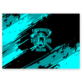Поздравительная открытка с принтом FIREFIGHTER 1649 RUSSIA в Екатеринбурге, 100% бумага | плотность бумаги 280 г/м2, матовая, на обратной стороне линовка и место для марки
 | 112 | firefighter | багор | бирюзовая | герб | гкчс | голубая | знак | лого | логотип | мчс | мчсник | пожарная охрана | пожарник | пожарный | пч | россии | рф | серая | символ | синяя | служба | спасатель