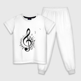 Детская пижама хлопок с принтом Скрипичный ключ ноты по кругу  в Екатеринбурге, 100% хлопок |  брюки и футболка прямого кроя, без карманов, на брюках мягкая резинка на поясе и по низу штанин
 | арт | звук | клавиши | музыка | музыкант | нотный стан | ноты | по кругу | символ | скрипичный ключ | схема | фортепиано