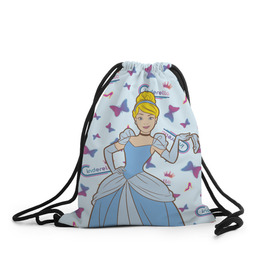 Рюкзак-мешок 3D с принтом Cinderella Disney Princess в Екатеринбурге, 100% полиэстер | плотность ткани — 200 г/м2, размер — 35 х 45 см; лямки — толстые шнурки, застежка на шнуровке, без карманов и подкладки | 