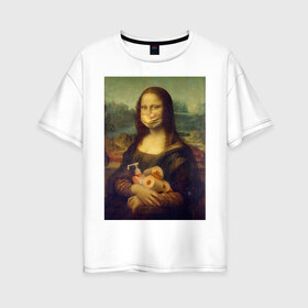 Женская футболка хлопок Oversize с принтом Мона Лиза на карантине в Екатеринбурге, 100% хлопок | свободный крой, круглый ворот, спущенный рукав, длина до линии бедер
 | covid | живопись | искусство | карантин | картина | коронавирус | мона лиза