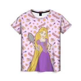 Женская футболка 3D с принтом Tangled Disney Princess в Екатеринбурге, 100% полиэфир ( синтетическое хлопкоподобное полотно) | прямой крой, круглый вырез горловины, длина до линии бедер | disney princess | tangled | vdkimel | рапунцель