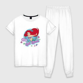 Женская пижама хлопок с принтом The Little Mermaid Ariel в Екатеринбурге, 100% хлопок | брюки и футболка прямого кроя, без карманов, на брюках мягкая резинка на поясе и по низу штанин | ariel | disney princess | the little mermaid | vdkimel | ариэль | русалочка