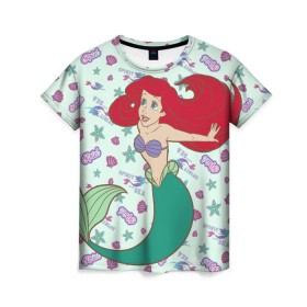Женская футболка 3D с принтом The Little Mermaid Ariel в Екатеринбурге, 100% полиэфир ( синтетическое хлопкоподобное полотно) | прямой крой, круглый вырез горловины, длина до линии бедер | ariel | disney princess | the little mermaid | vdkimel | ариэль | русалочка
