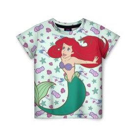Детская футболка 3D с принтом The Little Mermaid Ariel в Екатеринбурге, 100% гипоаллергенный полиэфир | прямой крой, круглый вырез горловины, длина до линии бедер, чуть спущенное плечо, ткань немного тянется | ariel | disney princess | the little mermaid | vdkimel | ариэль | русалочка