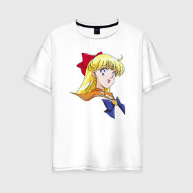 Женская футболка хлопок Oversize с принтом Sailor Venus в Екатеринбурге, 100% хлопок | свободный крой, круглый ворот, спущенный рукав, длина до линии бедер
 | anime manga | minako | retro | sailor | sailor moon | sailor v | sailor venus | venus | аниме | вайфу | венера | луна в матроске | манга | минако | отаку | ретро | сейлар | сейлор | сейлор венера | сейлор ви | сейлор мун | сейлр