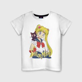 Детская футболка хлопок с принтом Sailor Moon & Luna в Екатеринбурге, 100% хлопок | круглый вырез горловины, полуприлегающий силуэт, длина до линии бедер | cat | girl | kitty | luna | moon | sailor moon | sailormoon | девочка | кот | котик | котэ | кошка | луна | мультяшка | сейлормун | сэйлор мун