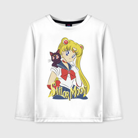 Детский лонгслив хлопок с принтом Sailor Moon & Luna в Екатеринбурге, 100% хлопок | круглый вырез горловины, полуприлегающий силуэт, длина до линии бедер | Тематика изображения на принте: cat | girl | kitty | luna | moon | sailor moon | sailormoon | девочка | кот | котик | котэ | кошка | луна | мультяшка | сейлормун | сэйлор мун