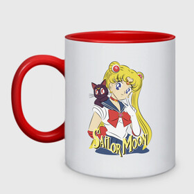 Кружка двухцветная с принтом Sailor Moon & Luna в Екатеринбурге, керамика | объем — 330 мл, диаметр — 80 мм. Цветная ручка и кайма сверху, в некоторых цветах — вся внутренняя часть | cat | girl | kitty | luna | moon | sailor moon | sailormoon | девочка | кот | котик | котэ | кошка | луна | мультяшка | сейлормун | сэйлор мун