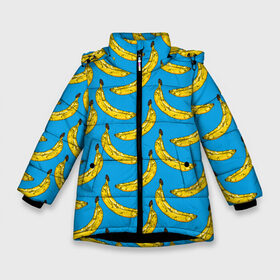 Зимняя куртка для девочек 3D с принтом Go Bananas в Екатеринбурге, ткань верха — 100% полиэстер; подклад — 100% полиэстер, утеплитель — 100% полиэстер. | длина ниже бедра, удлиненная спинка, воротник стойка и отстегивающийся капюшон. Есть боковые карманы с листочкой на кнопках, утяжки по низу изделия и внутренний карман на молнии. 

Предусмотрены светоотражающий принт на спинке, радужный светоотражающий элемент на пуллере молнии и на резинке для утяжки. | food | fruits | банан | бананчики | бананы | вкусняшки | десерт | джунгли | еда | летний | лето | море | обезьяна | овощи | океан | острова | отдых | отпуск | пальмы | плоды | пляж | природа | рай | сладкие