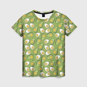 Женская футболка 3D с принтом Avocado and Eggs в Екатеринбурге, 100% полиэфир ( синтетическое хлопкоподобное полотно) | прямой крой, круглый вырез горловины, длина до линии бедер | avo | avocado | avoegg | egg | eggs | авокадо | яйца