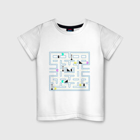 Детская футболка хлопок с принтом Pac-Man в Екатеринбурге, 100% хлопок | круглый вырез горловины, полуприлегающий силуэт, длина до линии бедер | arcade | dendi | game | pac | pac man | pacman | retro | аркада | видеоигра | деньди | дэньди | игра | колобок | пакман | пакмэн | ретро